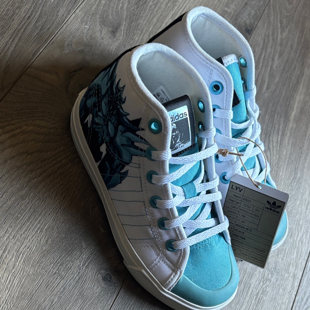 Adidas Nizza Yu-Gi-Oh! Toddler Kids High-Top Sneakers - White and Teal size 12